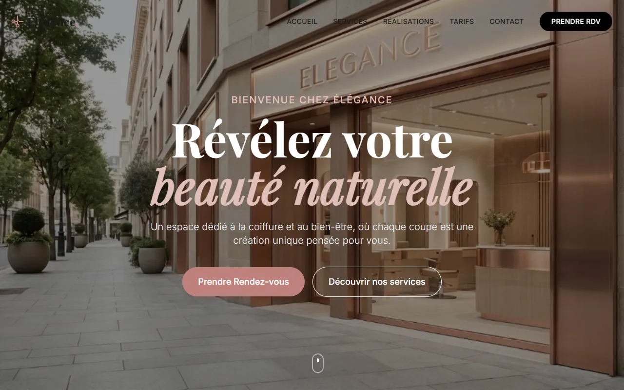 Interface du site Élégance Coiffure